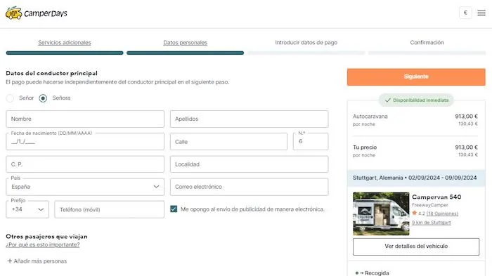 precios alquiler autocaravanas camperdays