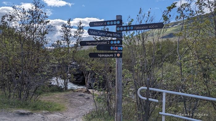 Señales de las rutas de senderismo del Cañón del Abisko