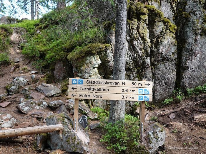 Ruta de senderismo Slåttdalsskrevan-Señalización de rutas alternativas